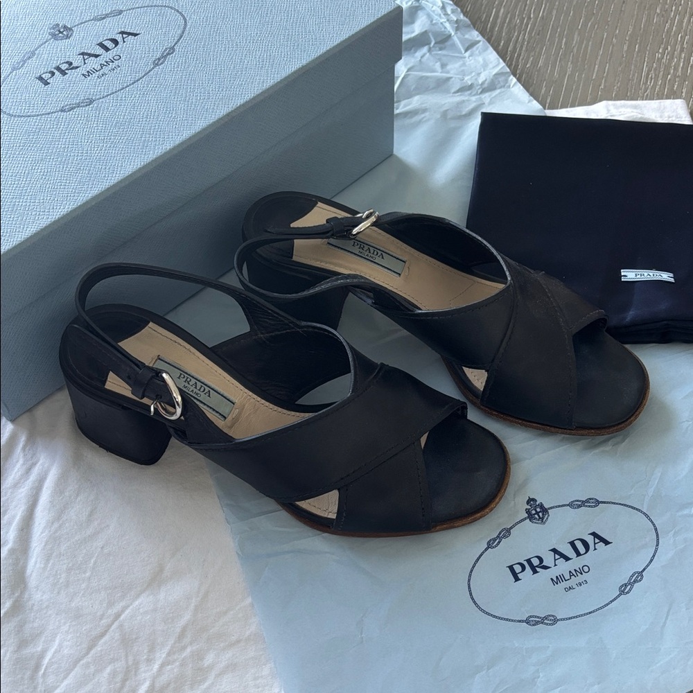 Prada Elegant Black Leather Slingbacks